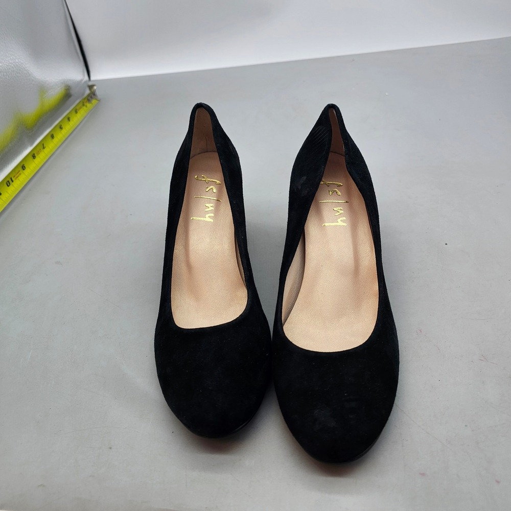 FS/NY French Sole New York Black Suede Embellished Bee Block Heel Pumps 8B Spain